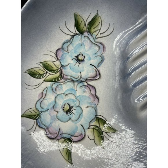 Madeline Originals MCM Blue Floral Pottery Ashtray 10x7 - Picture 6 of 11
